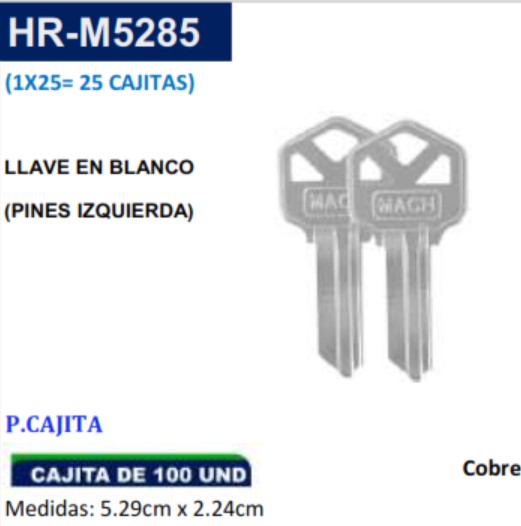 LLAVES BLANCAS (PINES IZQ)(PAQ X100UND) - 5,29X2,24
