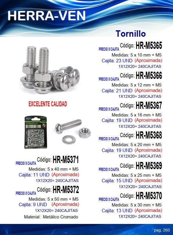 TORN C/PAN DESTOR 5X40MM C/TUERCA (10UND APROX)