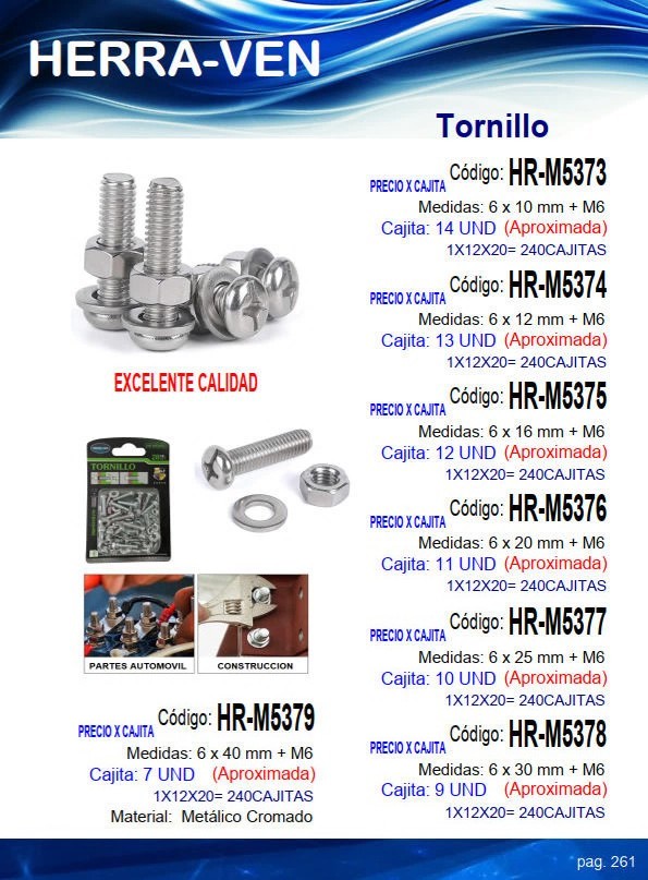 TORN C/PAN DESTOR 6X10MM C/TUERCA (14UND APROX)