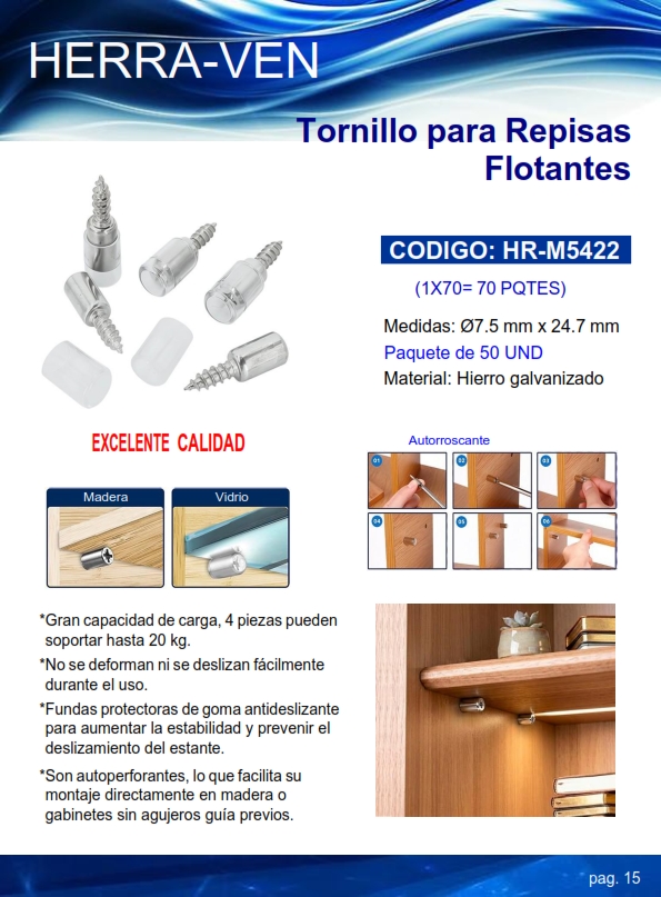 TORNILLO P/REPISAS FLOTANTES - PQT50UND- HIERRO