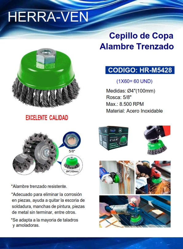 CEPILLO COPA TRENZADO 4"X5/8" - 8500RPM