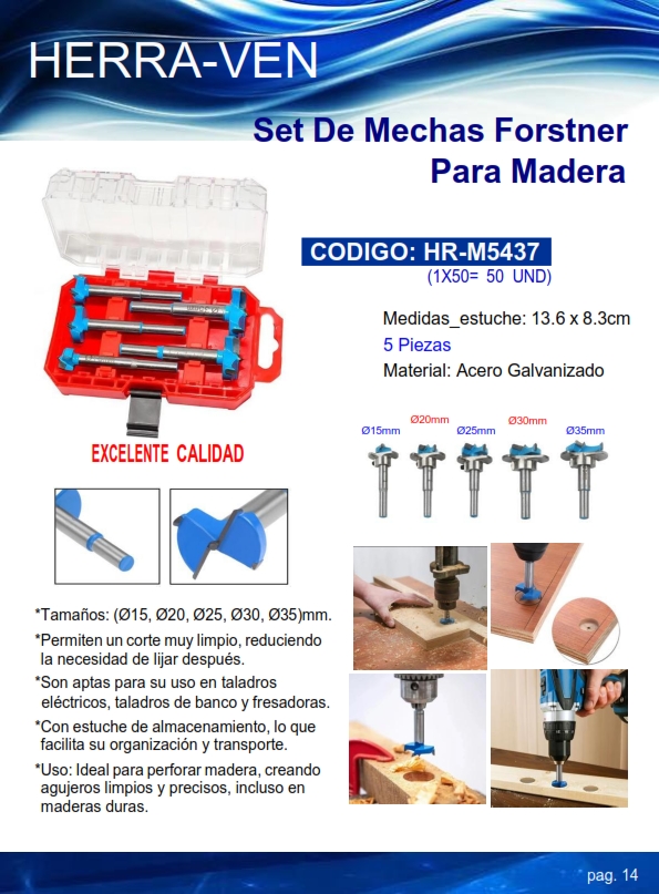 SET BROCAS FORSTNER P/MADERA - 5 PZAS (15-20-25-30-35MM) - A