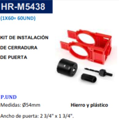 KIT INSTALACION CERRADURA P/PUERTA MADERA - 54MM - 2 3/4 - 1