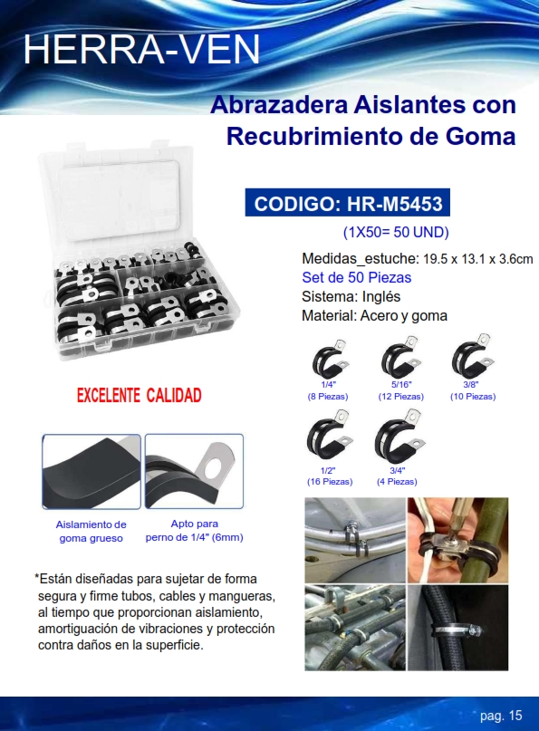 SET ABRAZAD C/AISLANTES GOMA - 50 PZAS - ACERO Y GOMA