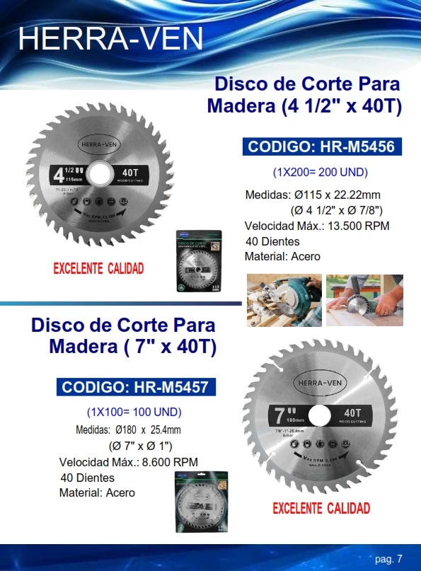 DISCO CORTE P/MADERA - 4 1/2"X 40T X7/8 - 13500RPM