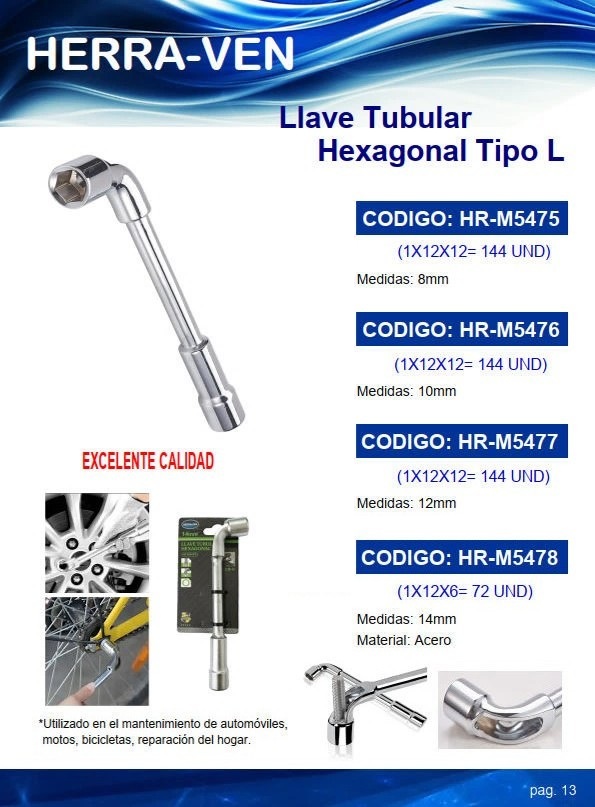LLAVE HEXAGONAL TIPO L - ACERO - 12MM