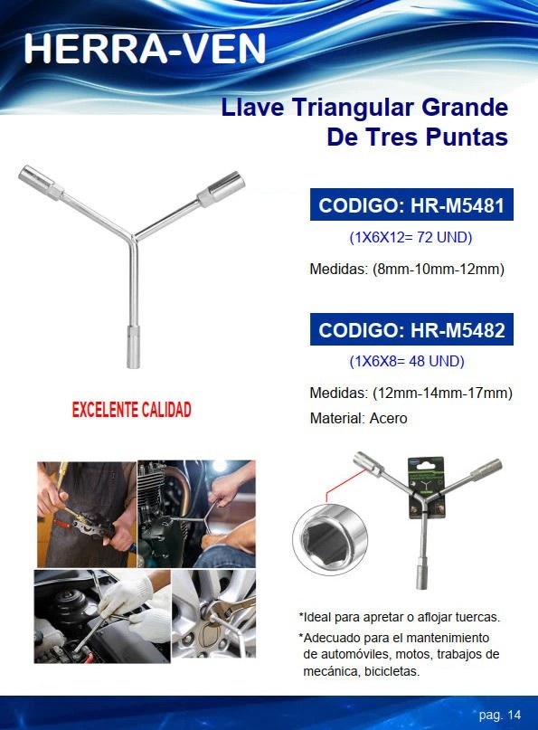 LLAVE TRIANGULAR TRES PUNTAS 12x14x17MM - ACERO