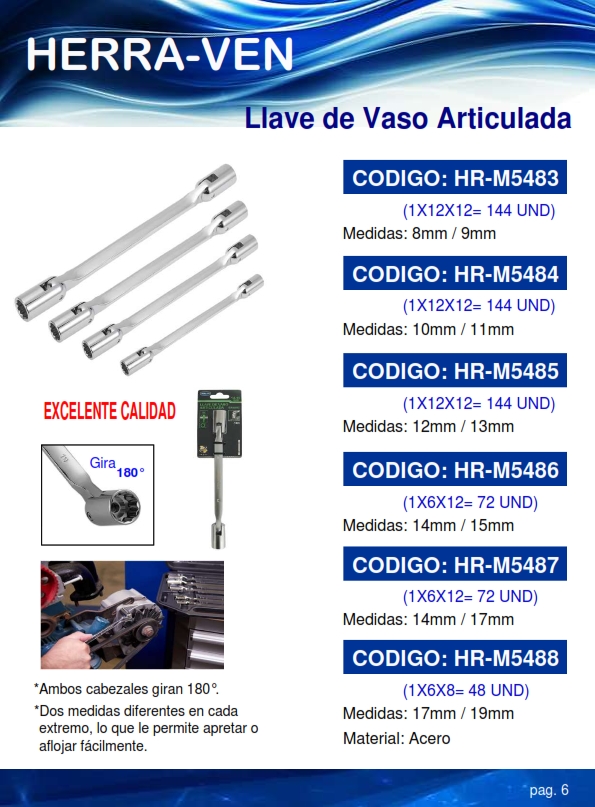 LLAVE VASO ARTICULADA - 17MM-19MM - 180GRADOS - ACERO