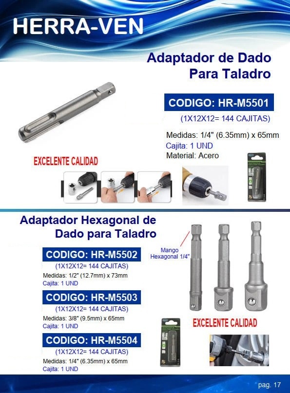 ADAPTADOR HEXAGONAL DE DADO P/TALADRO 1/4"