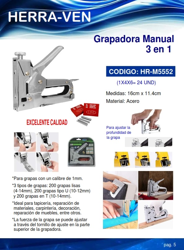 GRAPADORA MANUAL 3 EN 1 - P/GRAPAS 1MM - ACERO - 16X11,4CM