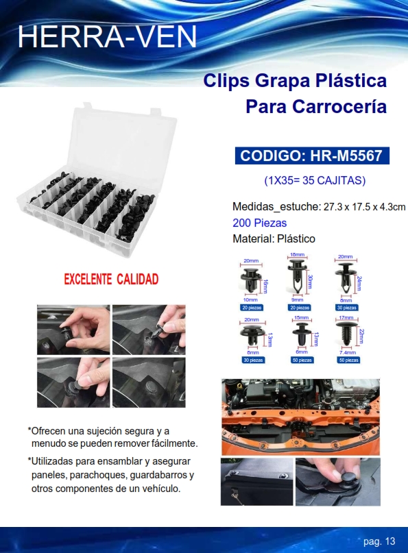 SET CLIPS GRAPA PLAST P/CARROCERIA - 200 PZAS