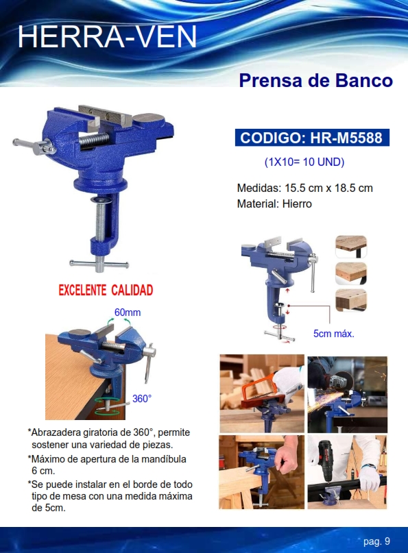 PRENSA BANCO SENCILLA - APERTURA 6CM - 15X18CM - HIERRO