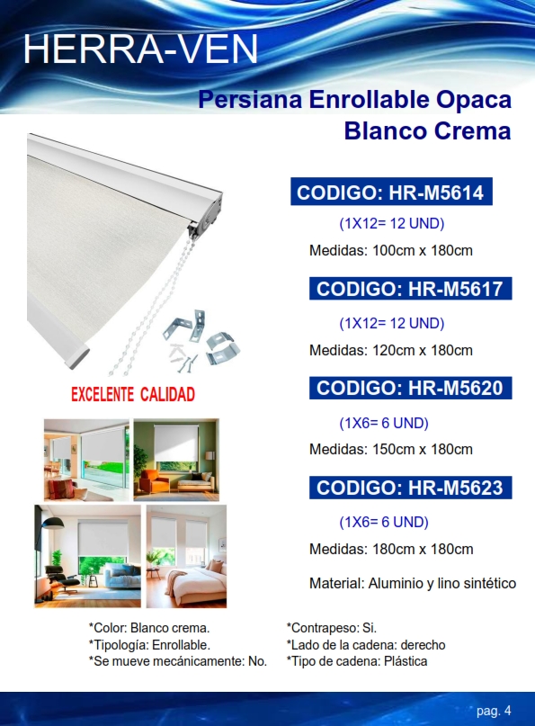 PERSIANA ENRROLL - OPACA BLANC CREMA  - 1,80 X 1,80 MTS - AL