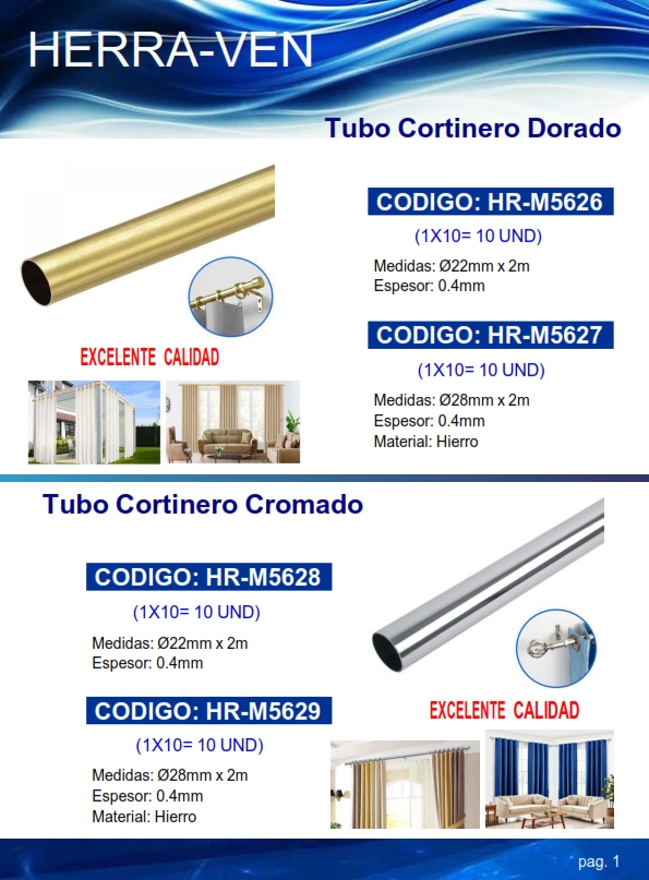 TUBO LISO DORADO CORTINERO - 22MMx2MTSX0,4MM - HIERRO