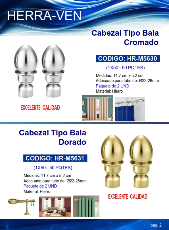 CABEZAL T/BALA CROMADO - 22-28MM - (2 UND) - HIERRO