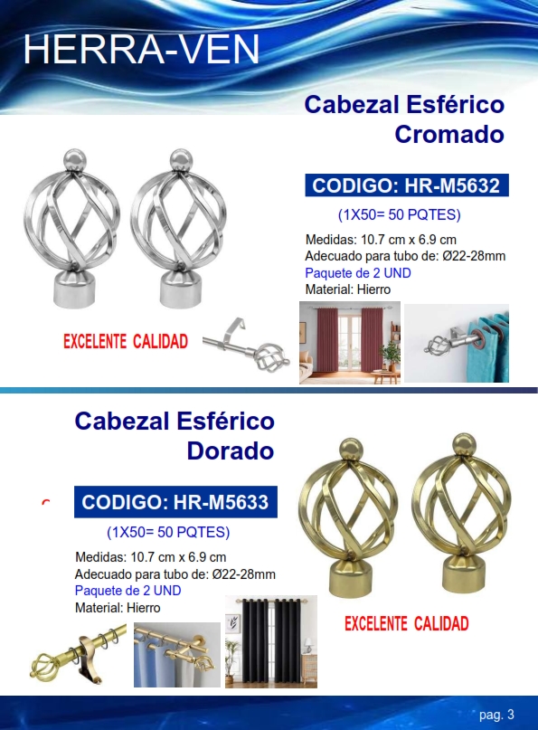 CABEZAL T/ESFERICO DORADO - 22-28MM - (2 UND) - HIERRO