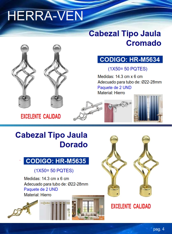 CABEZAL T/JAULA CROMADO - 22-28MM - (2 UND) - HIERRO