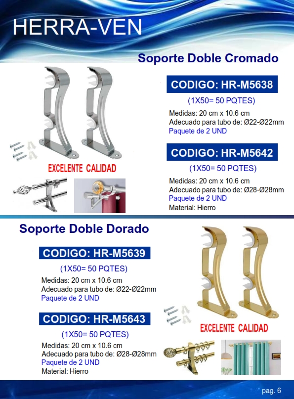 SOPORTE DOBLE DORADO - 28MM - (2UND) - HIERRO