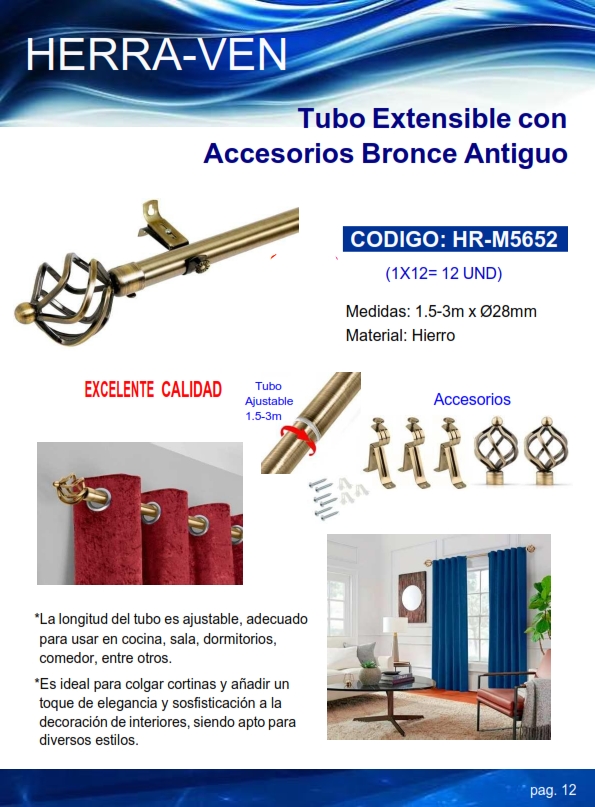 TUBO EXTENSIBLE BRONCE C/ACCES - (1,5-3MTS) - 28MM - HIERRO