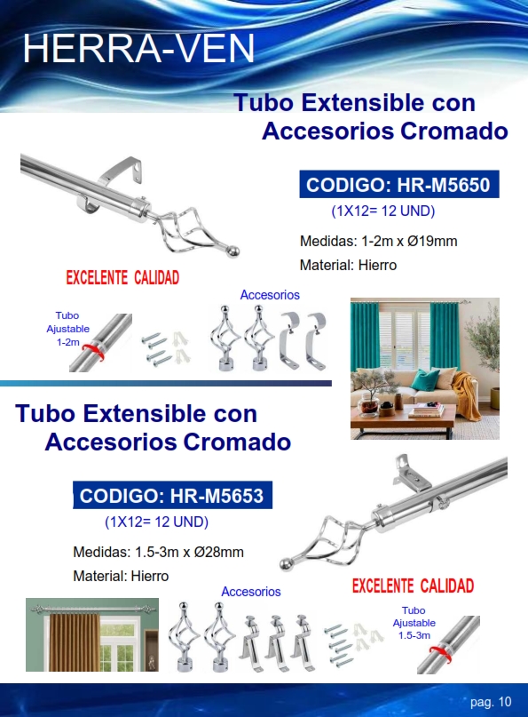 TUBO EXTENSIBLE CROMADO C/ACCES - (1,5-3MTS) - 28MM - HIERRO