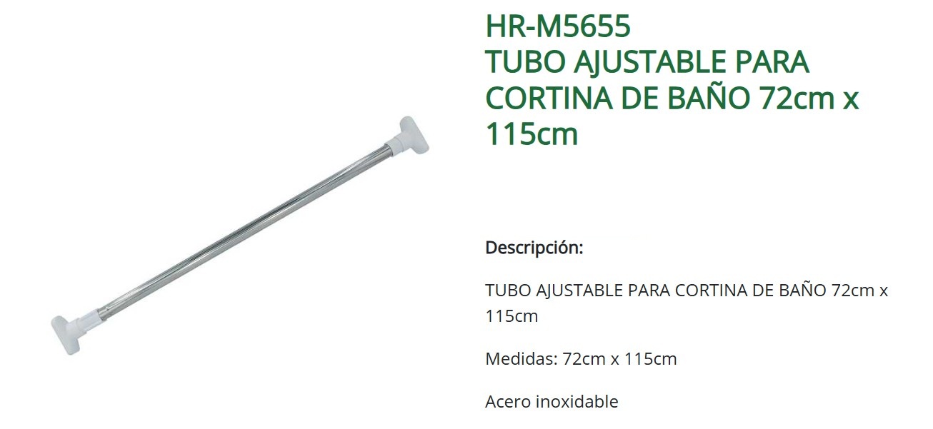 TUBO AJUSTABLE P/CORTINA BAÑO - ACERO INOX - 72 X 115CM