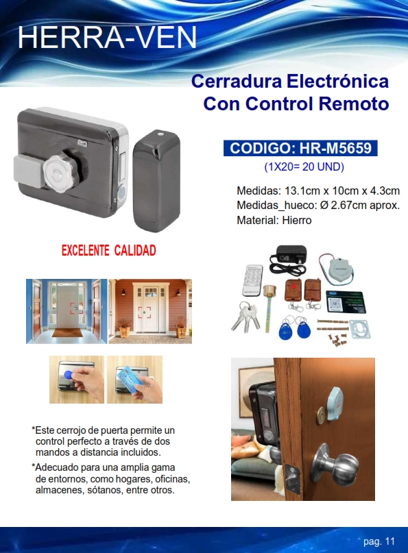 CERRADURA ELECT SUPERF - C/CONTROL REM - 13X10CM - HIERRO