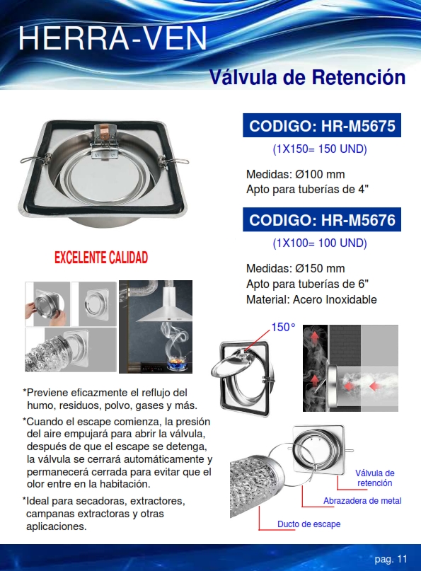 VALVULA RETENCION P/DUCTOS 6" - ACERO INOX