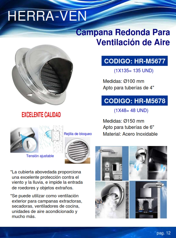CAMPANA RED P/VENTILACION AIRE - 4" - ACERO INOX