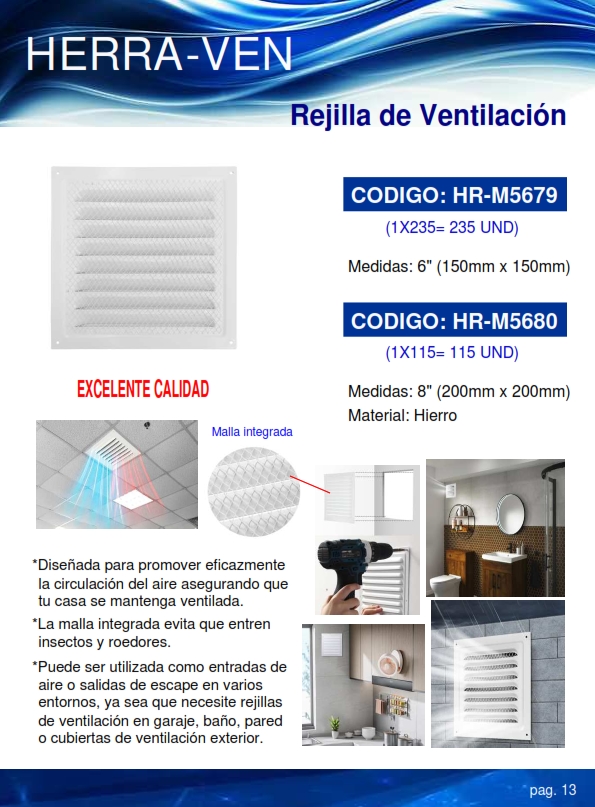REJILLA VENTILACION C/MALLA - 8" - METAL