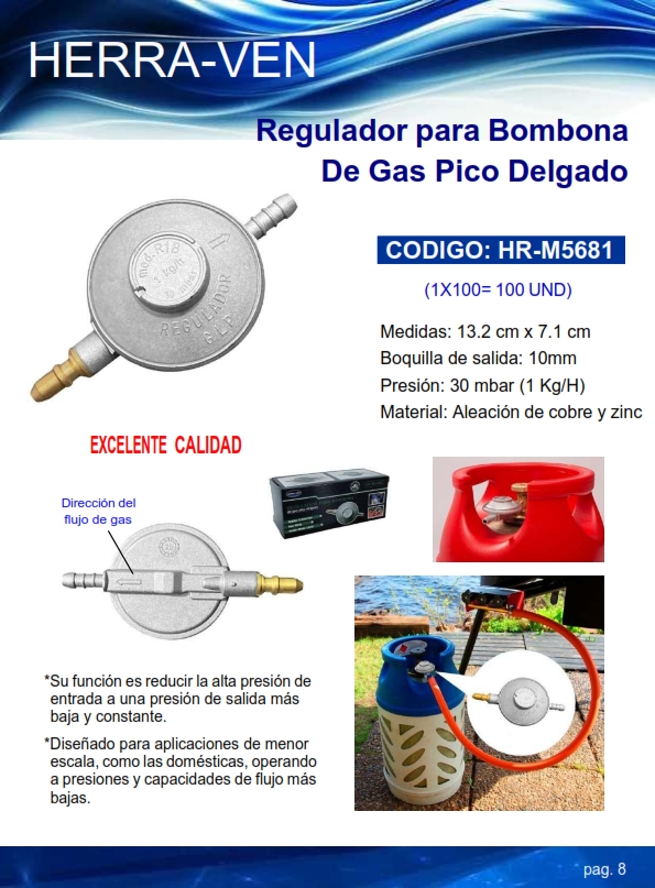 REGULADOR P/BOMBONA GAS (PICO DELGAD Y ESPIGA 10MM) - 30BAR