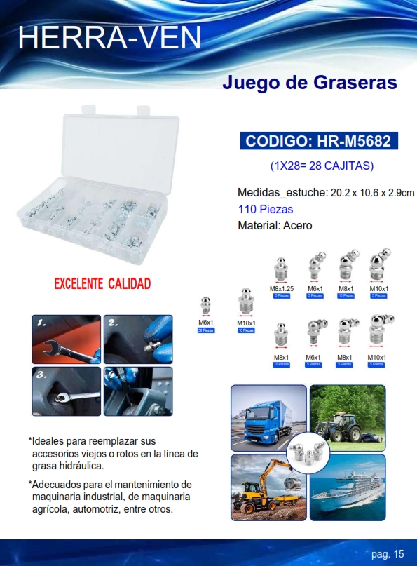 SET DE GRASERAS P/MANTENIMIENTOS - 110 PZAS - ACERO
