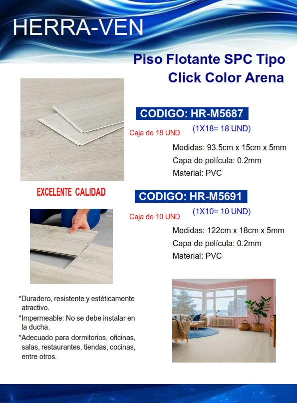 PISO FLOTANTE SPC T/CLICK - PVC - ARENA (CAJA 18 UND) - 93,5