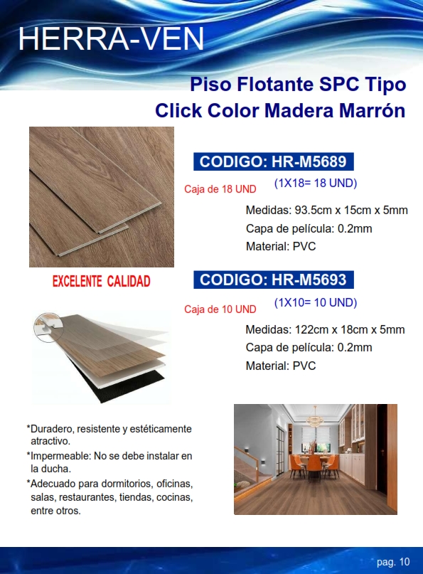 PISO FLOTANTE SPC T/CLICK - PVC - MARRON MADER (CAJA 18 UND)