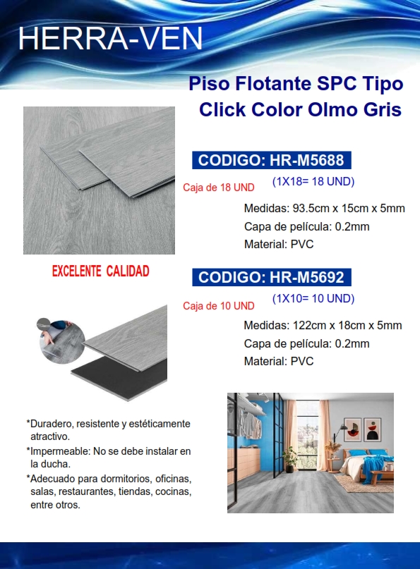 PISO FLOTANTE SPC T/CLICK - PVC - OLMO GRIS (CAJA 10 UND) - 