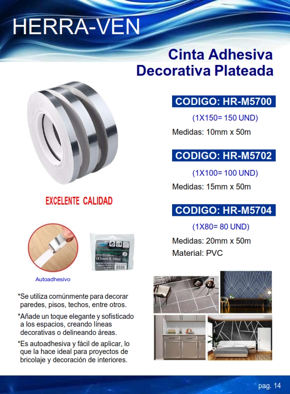CINTA ADH DECOR PLATEADA - 1,5CM X 50MTS - PVC
