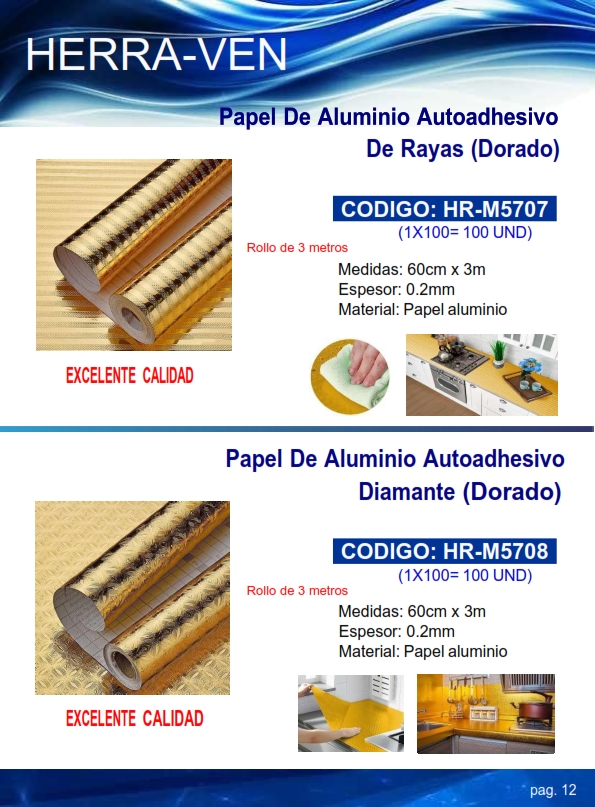 PAPEL ALUMINIO AUTOADHESIVO DIAMANTE (DORADO) - 60CMX3MTS 0,