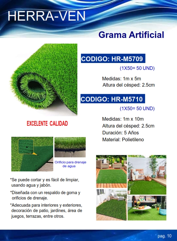 GRAMA ARTIFICIAL POLIETILENO 1MT x 5 MTS X 2,5CM