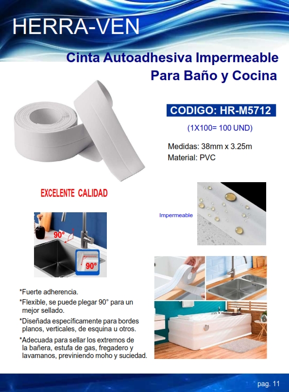 CINTA PVC AUTOADHE IMPERMEABLE P/BANO - COCINA - FLEXIB - 3,