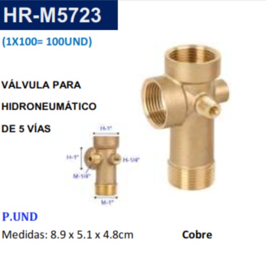 VÁLVULA P/HIDRONEUMATICO - 5 VIAS - COBRE