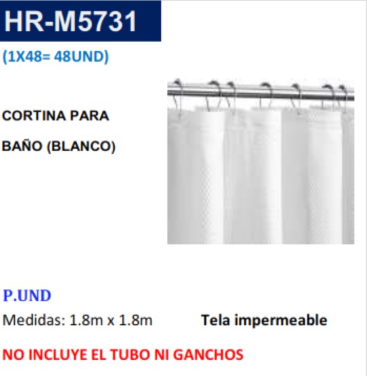 CORTINA P/BANO (BLANCA) - 1,8X1,8MTS - SIN ACCESOR