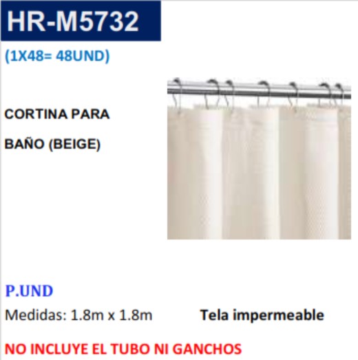 CORTINA P/BANO (BEIGE) - 1,8X1,8MTS - SIN ACCESOR