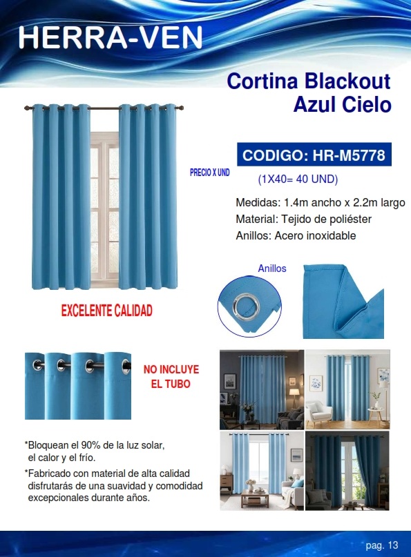 CORTINA BLACKOUT AZUL CIELO 1,4 X 2,2 MTS - POLIESTER - BLOQ
