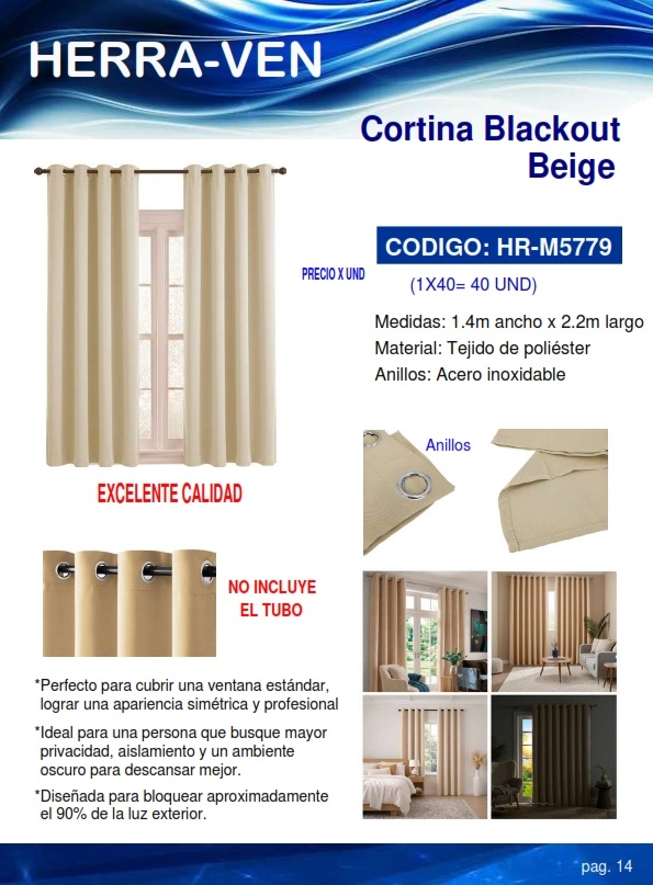CORTINA BLACKOUT BEIGE 1,4 X 2,2 MTS - POLIESTER - BLOQUEO 9