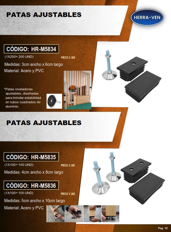 PATAS AJUST DOBLE - 4X8CM - ACERO PVC