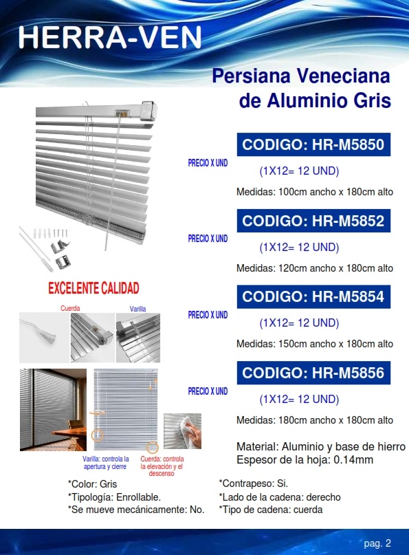 PERSIANA T/VENECIA ENROLLAB - GRIS - 1,2 X 1,8 MTS - ALUM