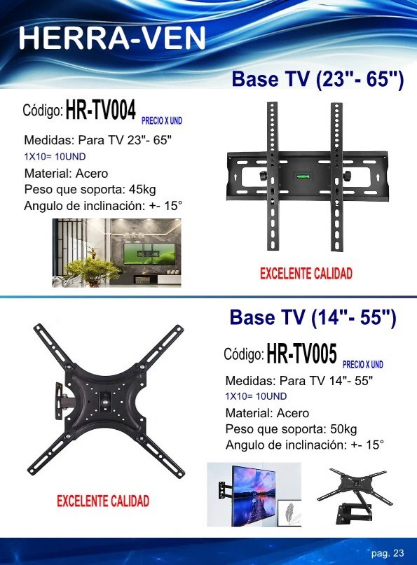 BASE TV (23¨- 65¨) ACERO - MAX 45KG - INCLINACION 15G