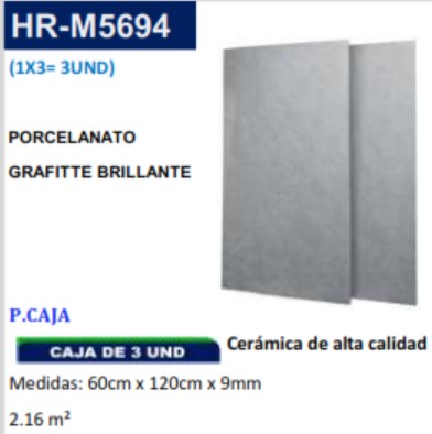 PORCELANAT GRAFITTE BRILLANTE 60X120XCM - 9MM - 2,16M2 - (CA