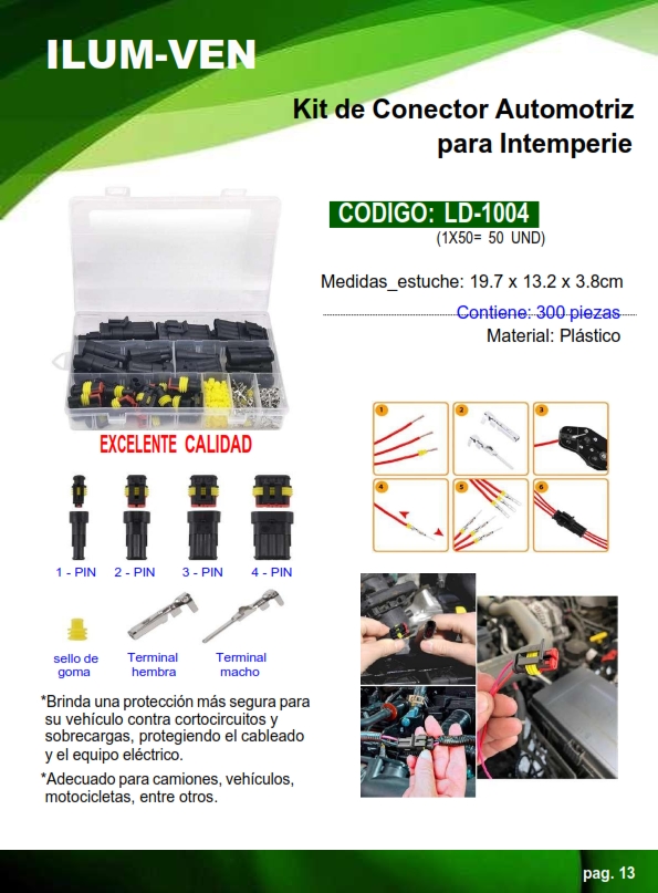 KIT CONECTOR INTERPERIE P/CABLE 300 PZAS - 1 2 3 4 PINES- PL