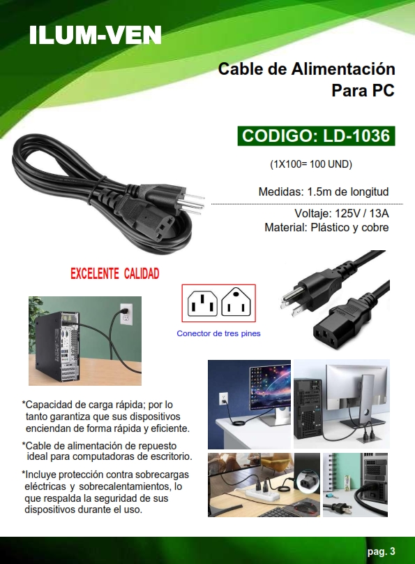 CABLE A.C. PARA PC - 13AMP - 1,5MTS