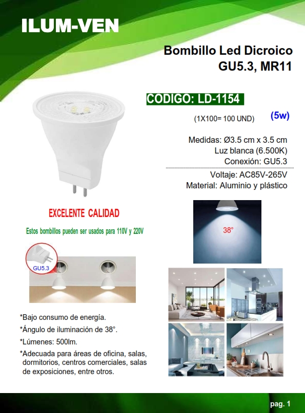 BOMB DICRO MR11,5W,3.5cmX3,5cm,6500K,GUI 5,3 - PLAST